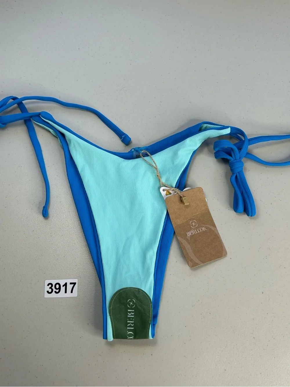 Berlook Blue Bikini Bottom Tie Side Small Reversible New